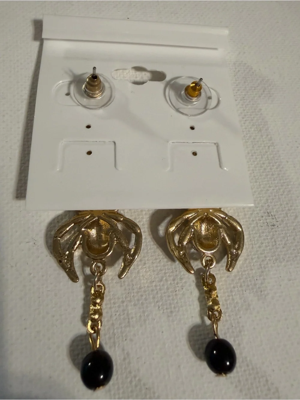 Vtg Y2K Deadstock Rhinestone Spider Drop Earrings Gold Tone Gothic Halloween 2.5